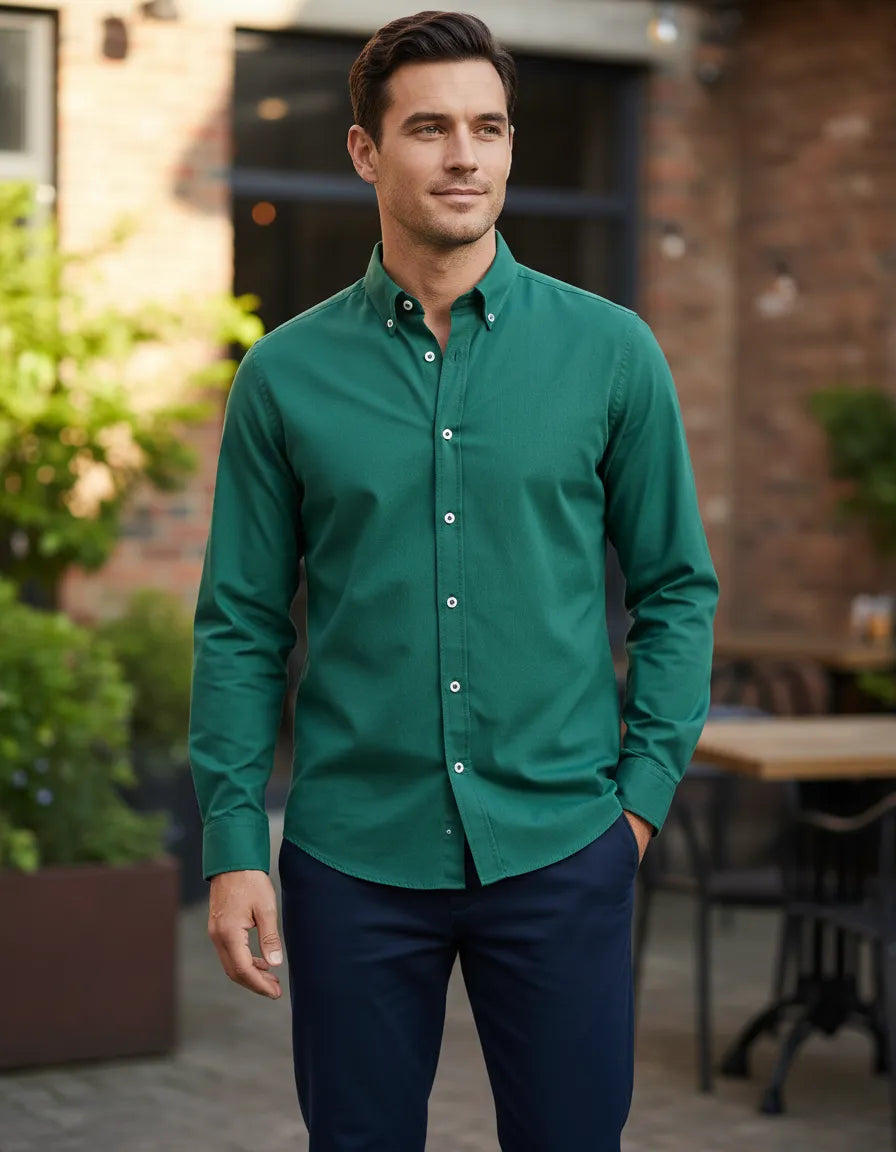 Camisa Moonkey Manga Larga Lisa Verde — Basil Dusk