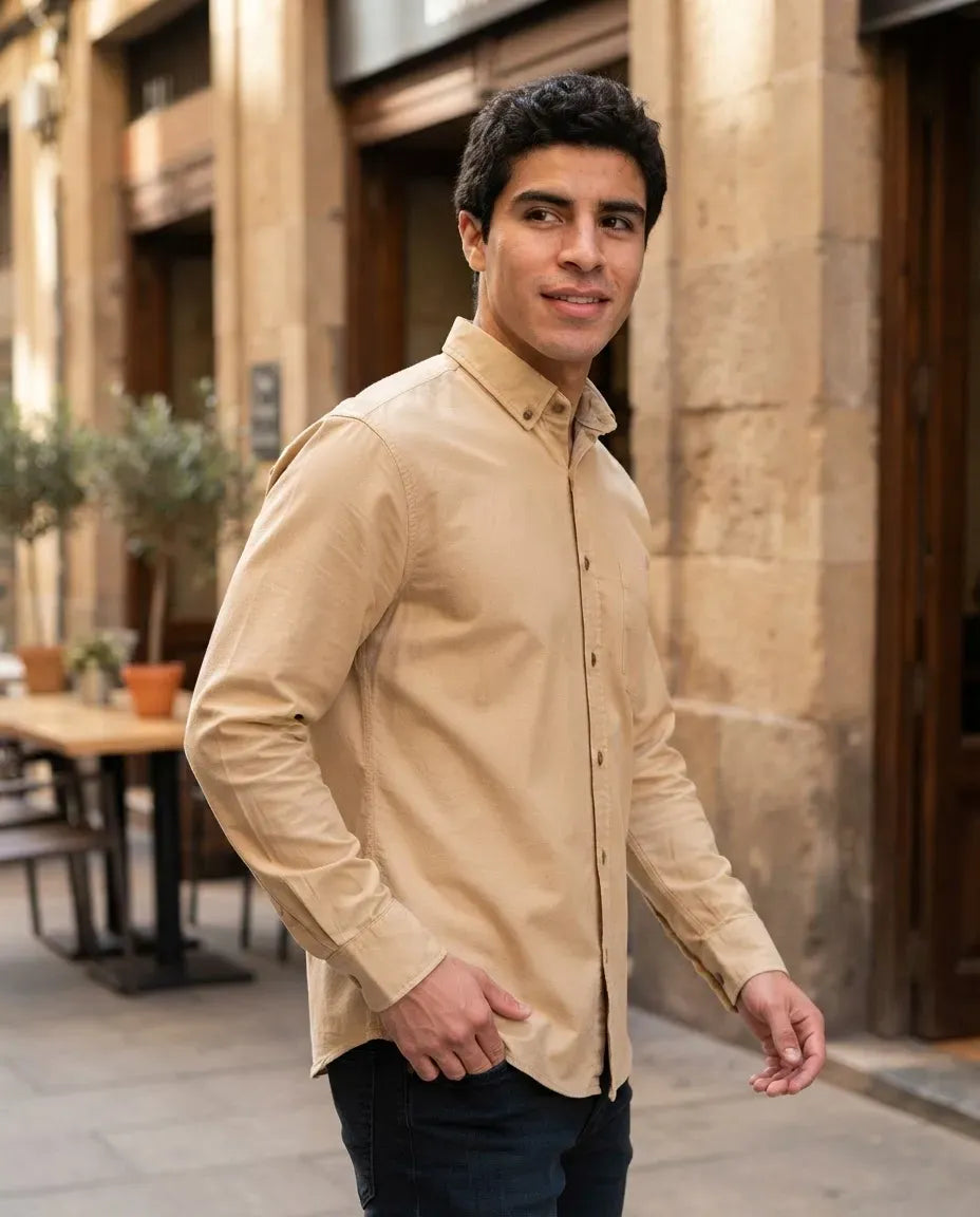 Camisa Moonkey Manga Larga Lisa Beige — Porcelain Dusk