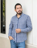 Camisa Moonkey Manga Larga Cuadros Azul — Deep Current