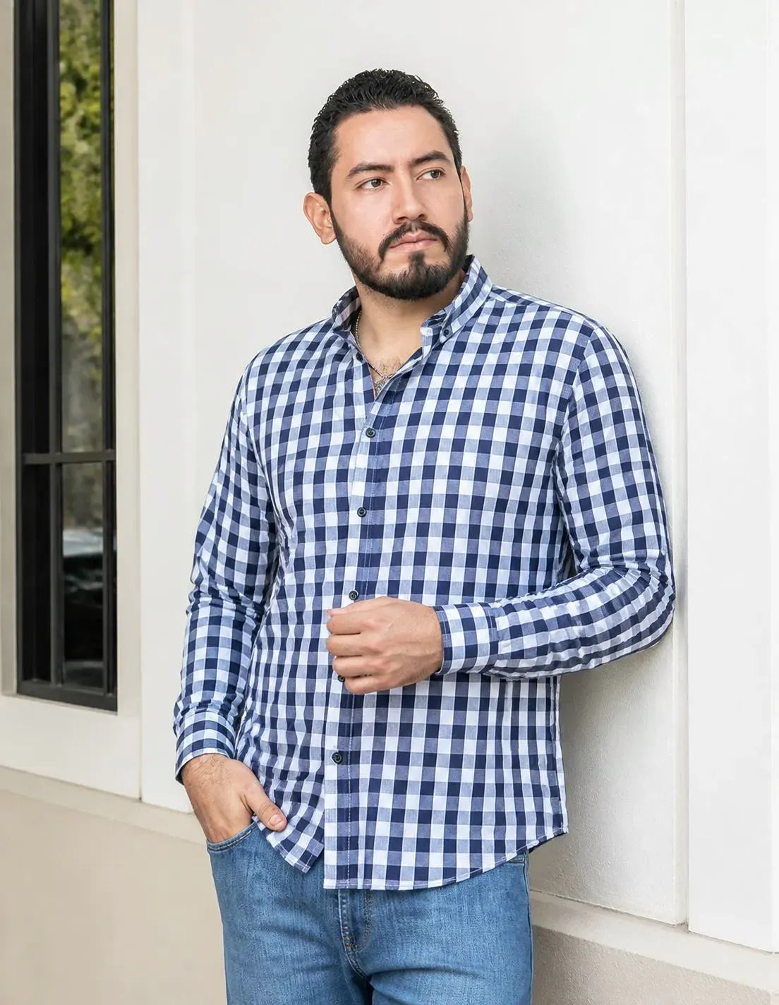 Camisa Moonkey Manga Larga Cuadros Azul — Deep Current