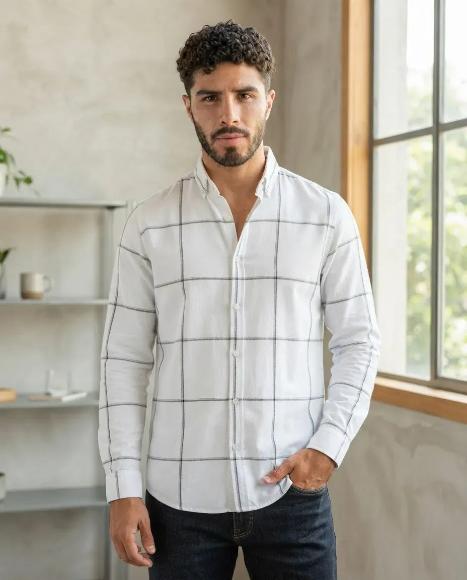 Camisa Moonkey Manga Larga Cuadros Blanco — Coconut Dusk