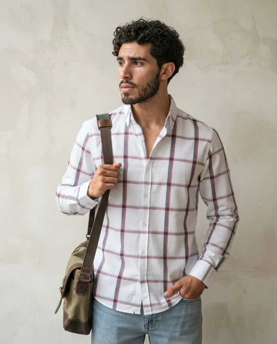 Camisa Moonkey Manga Larga Cuadros Blanco — Ivory Sand