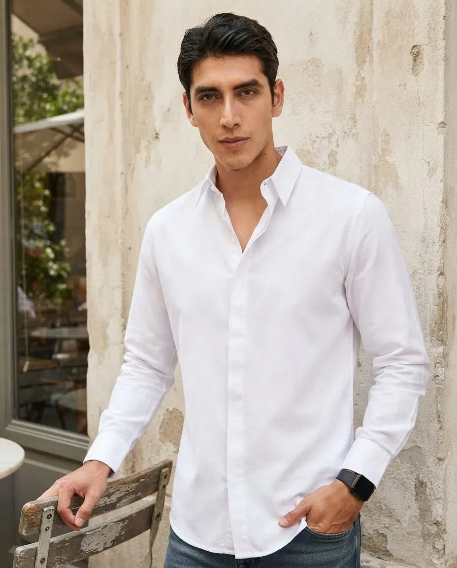 Camisa Moonkey Manga Larga Lisa Blanco — Bone China