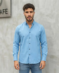 Camisa Monkey Manga Larga Lisa Azul Claro — Snowdrift Lane