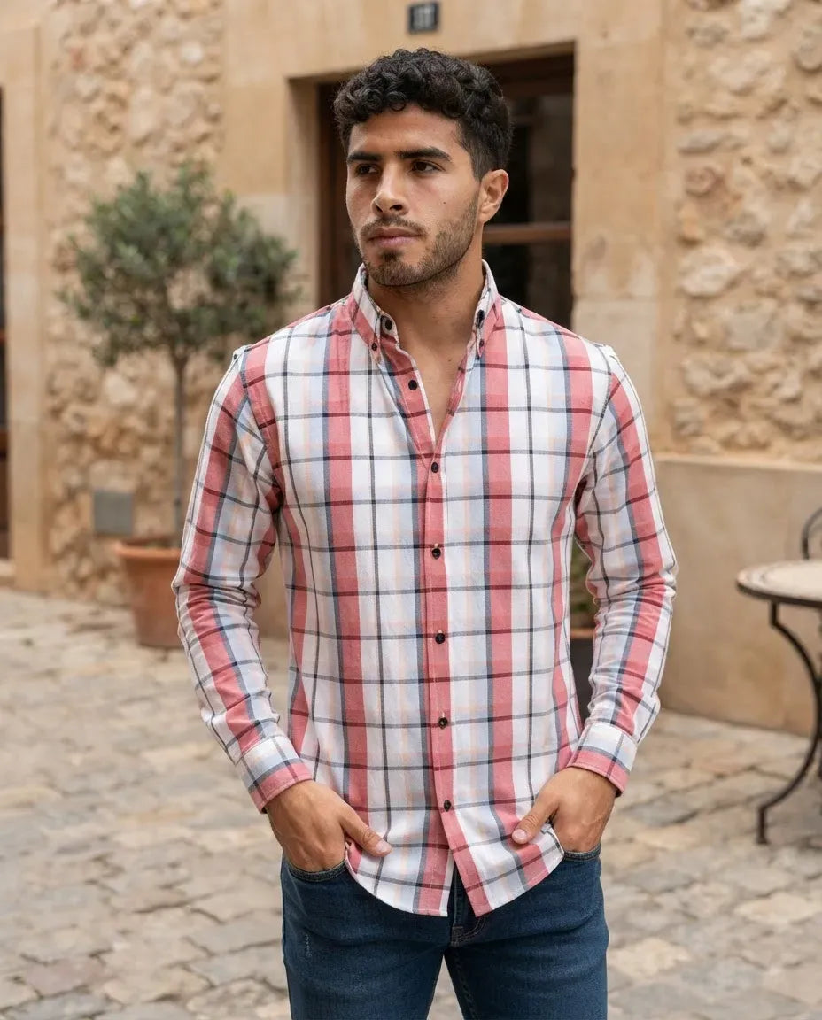 Camisa Moonkey Manga Larga Cuadros Multicolor — Terracotta Dusk