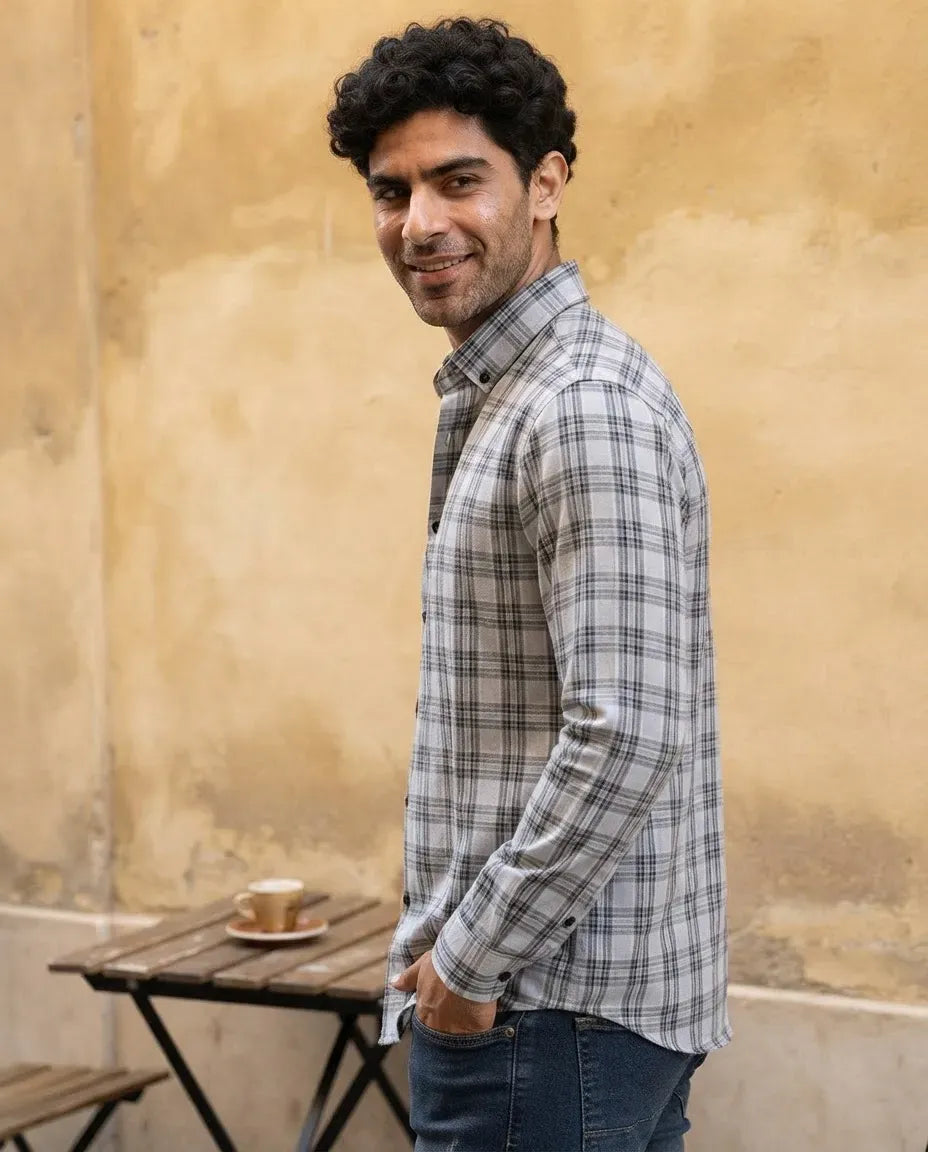 Camisa Moonkey Manga Larga Cuadros Gris — Silver Lining
