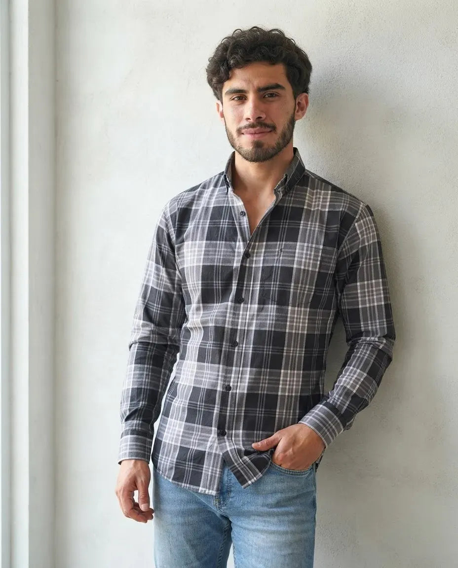Camisa Moonkey Manga Larga Cuadros Multicolor — Ivory Mist