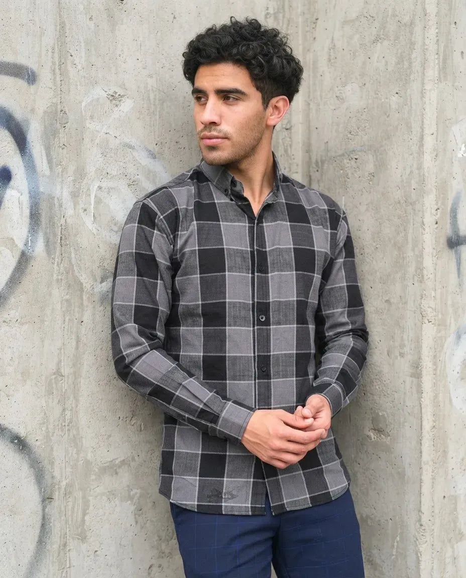 Camisa Moonkey Manga Larga Cuadros Gris — Concrete Rose