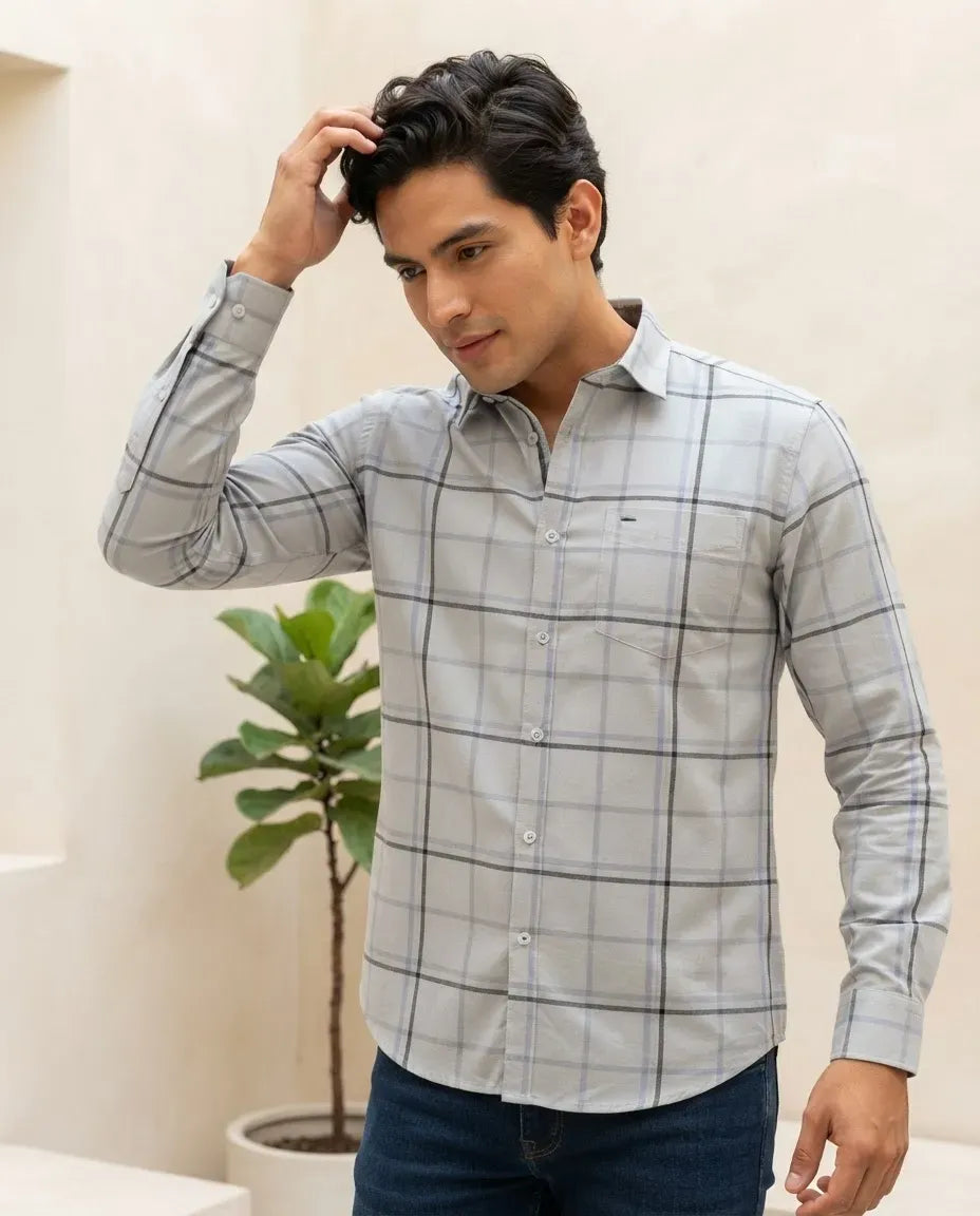 Camisa Moonkey Manga Larga Cuadros Gris — Mistral Grey