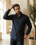 Camisa Moonkey Manga Larga Lisa Azul Marino — Cement Dusk