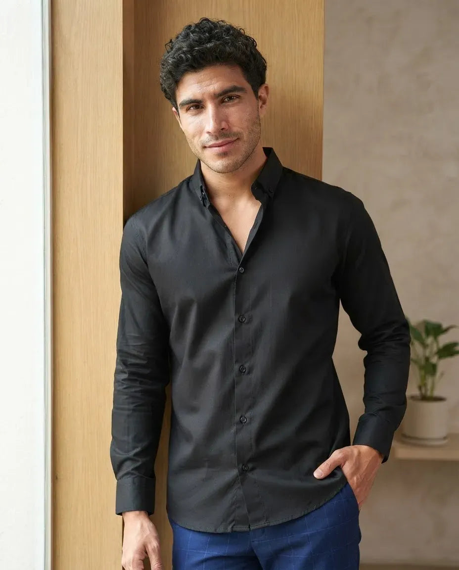 Camisa Moonkey Manga Larga Lisa Negro — Carbon Wave