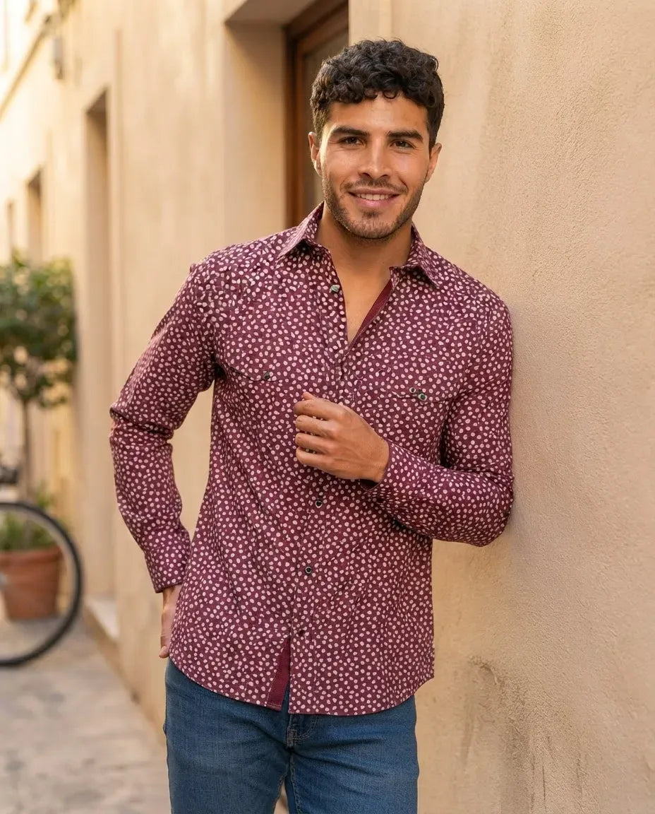 Camisa Monkey Manga Larga Figuras Vino — Mulberry Wine