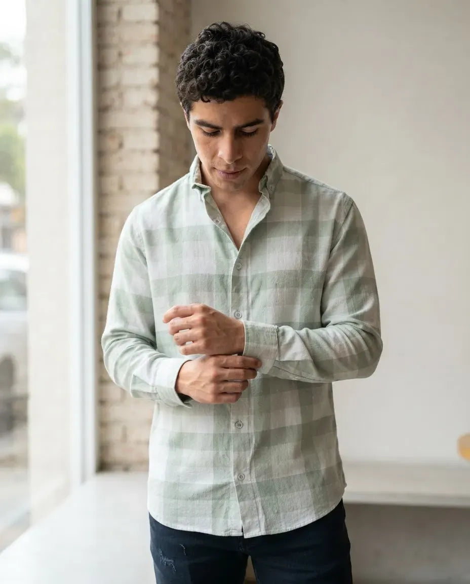 Camisa Moonkey Manga Larga Cuadros Verde — Emerald Tide